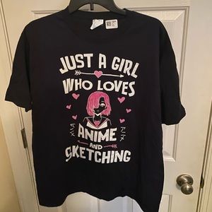 Just A Girl Who Loves Anime  and Sketching Black T Shirt Anime Lover Fun Gift.
